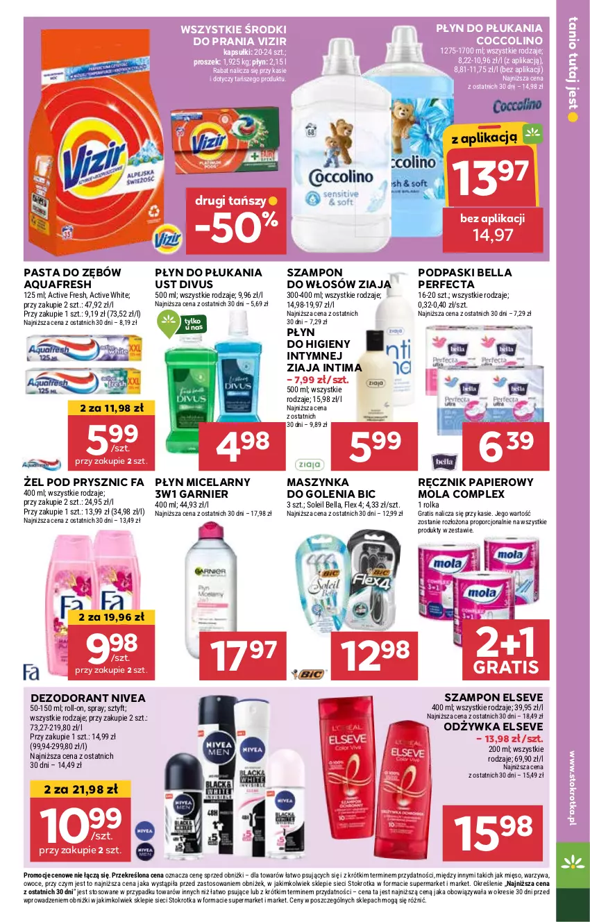 Gazetka promocyjna Stokrotka - Supermarket - ważna 30.01 do 05.02.2025 - strona 33 - produkty: Aquafresh, Bell, Bella, BIC, Coccolino, Dezodorant, Elseve, Fa, Garnier, Gra, Maszynka, Maszynka do golenia, Mięso, Mola, Nivea, Odżywka, Owoce, Papier, Pasta do zębów, Perfecta, Płyn do higieny intymnej, Płyn do płukania, Płyn micelarny, Podpaski, Por, Ręcznik, Szampon, Szynka, Vizir, Warzywa, Ziaja