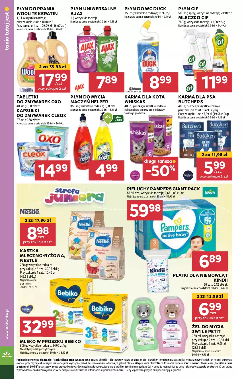 Gazetka promocyjna Stokrotka - Supermarket - ważna 30.01 do 05.02.2025 - strona 34 - produkty: Ajax, Bebiko, Cif, Do mycia naczyń, Duck, Kindii, Mięso, Mleczko, Mleko, Mleko w proszku, Nestlé, Owoce, Pampers, Pieluchy, Płyn do mycia, Płyn do mycia naczyń, Płyn do prania, Płyn do wc, Ryż, Tablet, Warzywa, Whiskas, Woolite