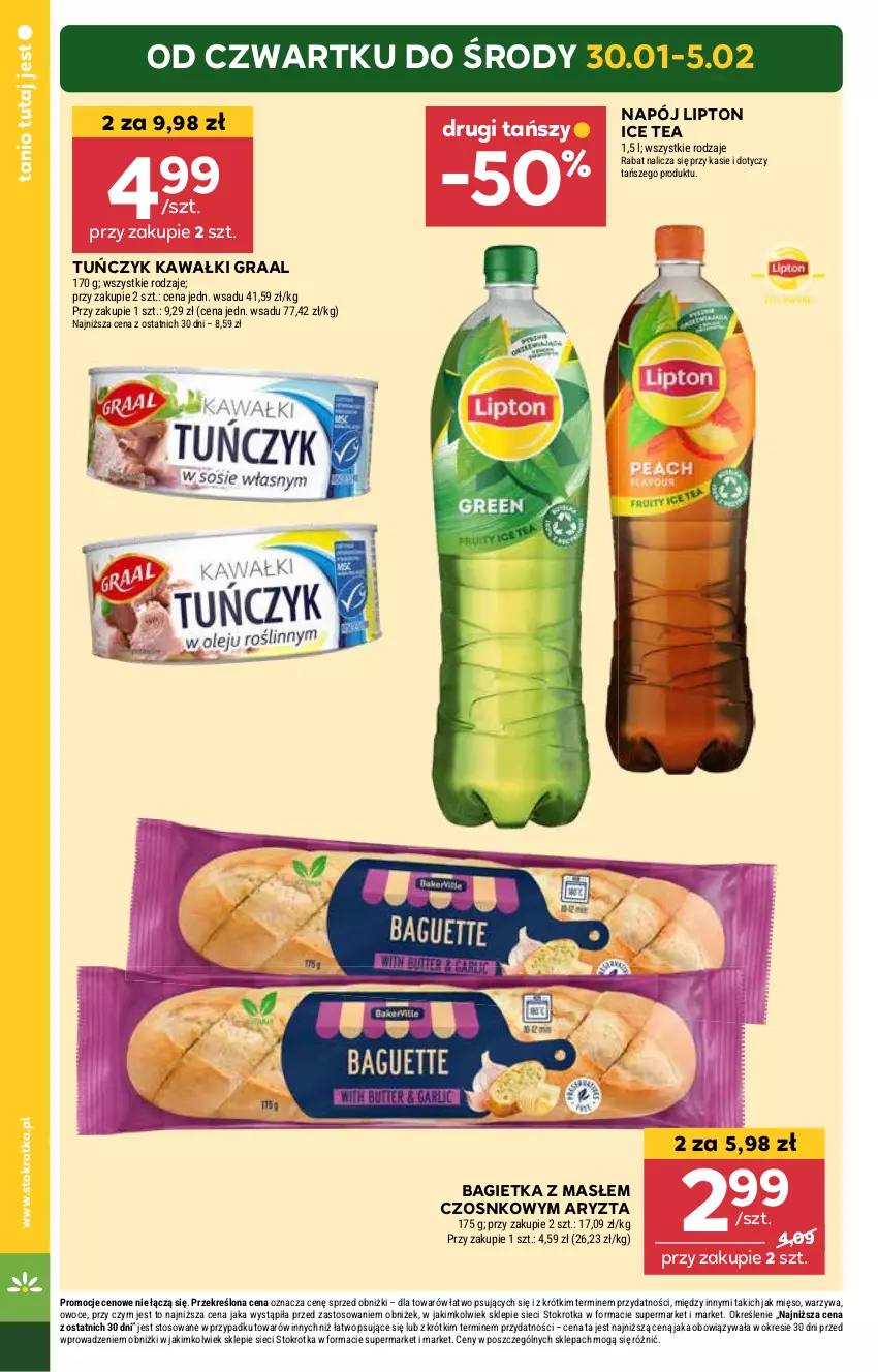 Gazetka promocyjna Stokrotka - Supermarket - ważna 30.01 do 05.02.2025 - strona 4 - produkty: Bagietka, Gra, Graal, Ice tea, Kawa, Lipton, Mięso, Napój, Owoce, Tuńczyk, Warzywa