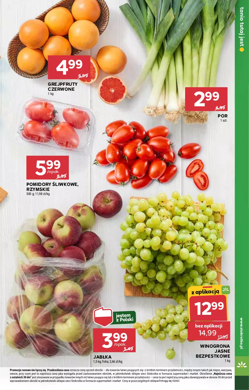 Gazetka promocyjna Stokrotka - Supermarket - ważna 30.01 do 05.02.2025 - strona 9 - produkty: Grejpfrut, Jabłka, Mięso, Owoce, Pomidory, Por, Warzywa, Wino, Winogrona