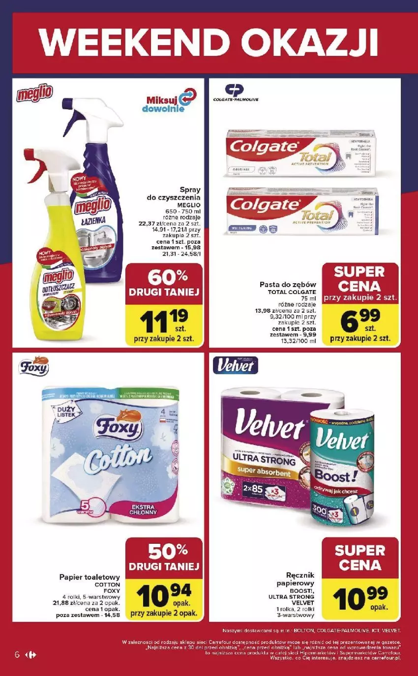 Gazetka promocyjna Carrefour - Gazetka Weekend okazji już od czwartku! - ważna 22.01 do 25.01.2026 - strona 6 - produkty: Colgate, Fa, Laur, LG, Palmolive, Papier, Papier toaletowy, Pasta do zębów, Ręcznik, Rolki, Spray do czyszczenia, Tefal, Velvet