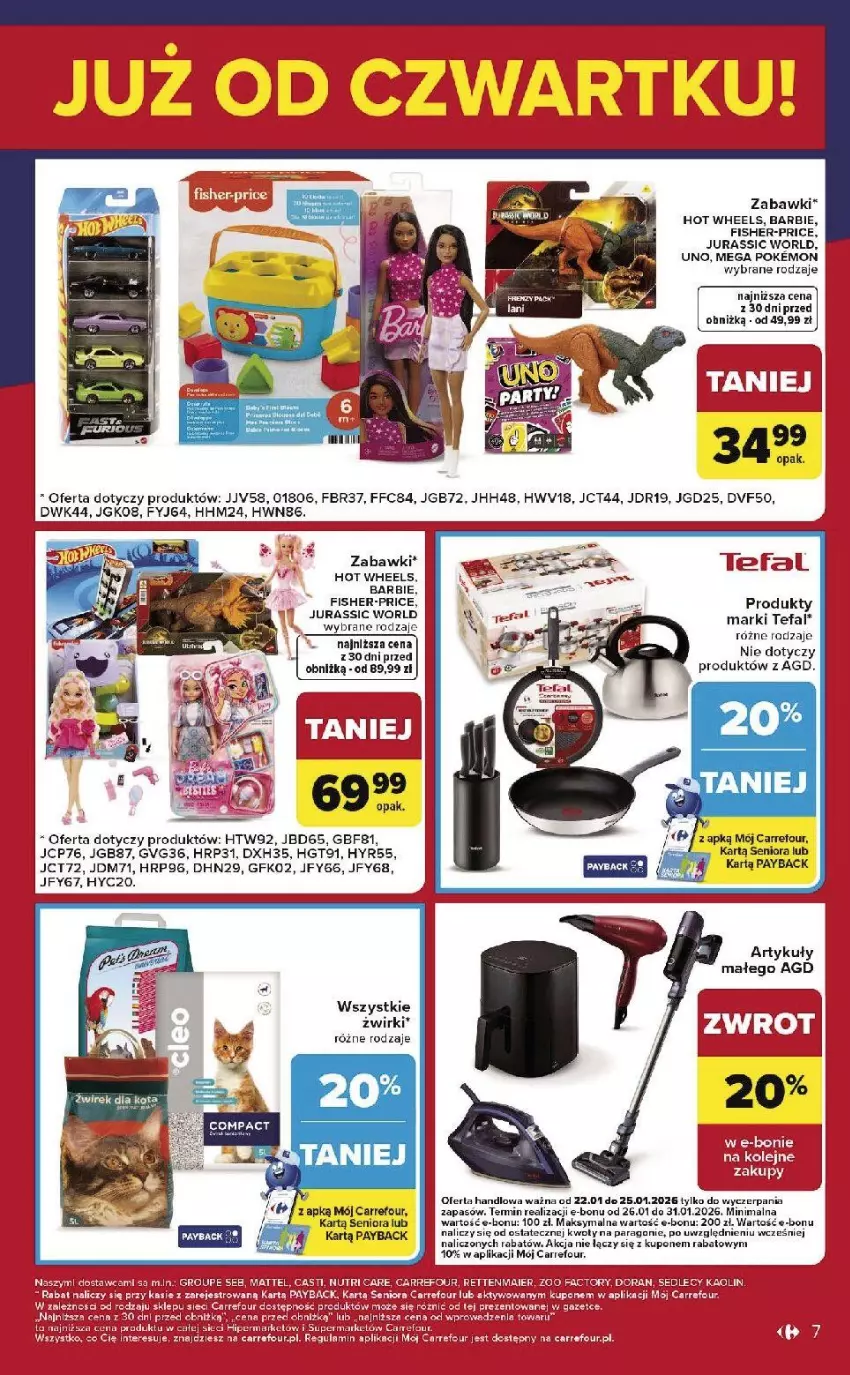 Gazetka promocyjna Carrefour - Gazetka Weekend okazji już od czwartku! - ważna 22.01 do 25.01.2026 - strona 7 - produkty: Barbie, Fa, Figi, Fisher-Price, Hot Wheels, HP, Jurassic World, Tefal