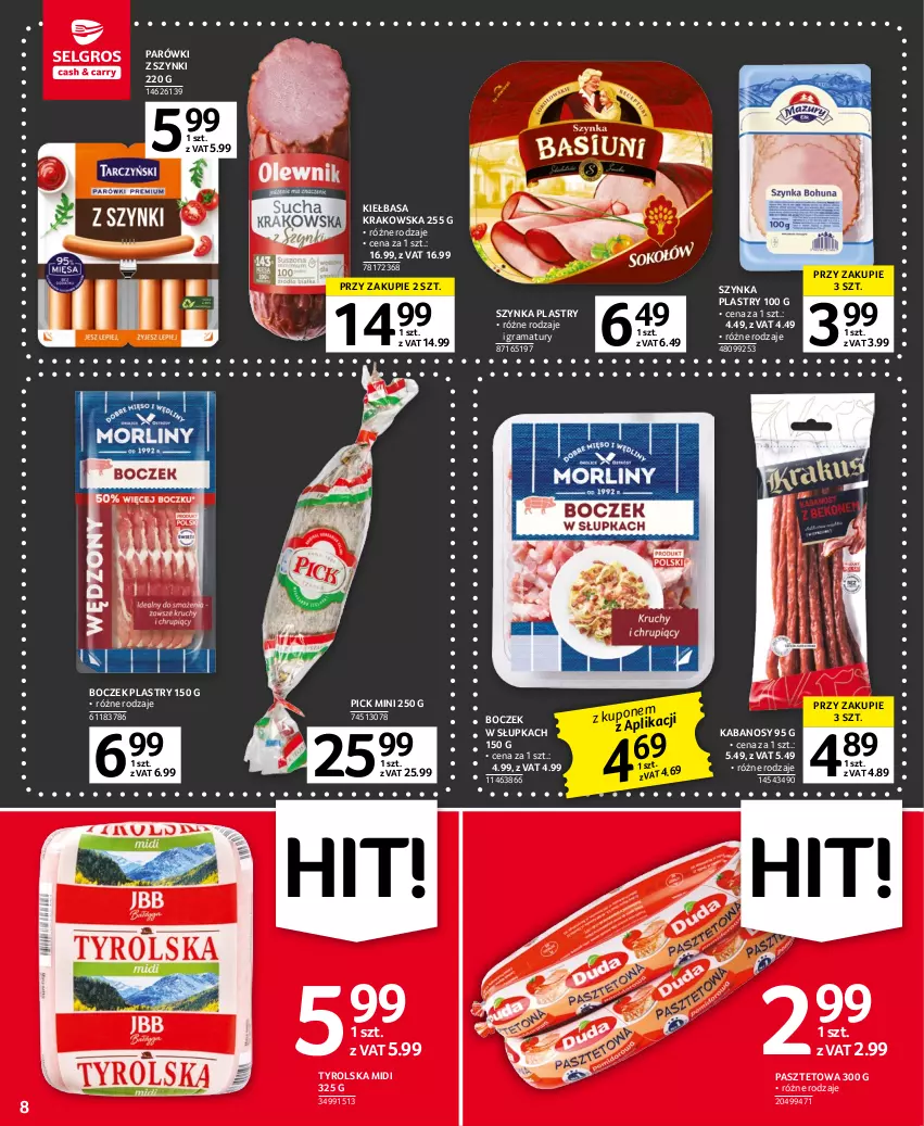 Gazetka promocyjna Selgros - Oferta spożywcza - ważna 02.03 do 15.03.2023 - strona 8 - produkty: Boczek, Gra, Kabanos, Kiełbasa, Kiełbasa krakowska, Parówki, Parówki z szynki, Pasztet, Rama, Szynka