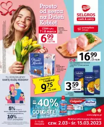 Gazetka promocyjna Selgros - Oferta spożywcza - Gazetka - ważna od 15.03 do 15.03.2023 - strona 1 - produkty: Kurczak, Makaron, Ser, Papier, Filet z piersi kurczaka, Tulipan, Tran, Mleczko, Ptasie mleczko, Bukiet, Colgate, Olej, LG, Fa