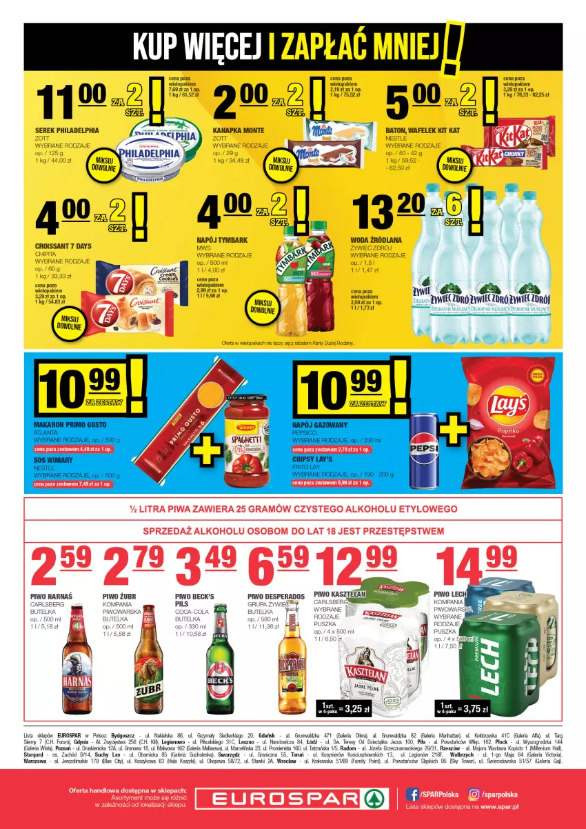 Gazetka promocyjna Spar - EuroSpar - ważna 23.09 do 03.10.2024 - strona 8 - produkty: 7 Days, Baton, Carlsberg, Coca-Cola, Croissant, Desperados, Dzieci, Fa, Gra, Harnaś, Kasztelan, Kit Kat, Kosz, LANA, Monte, Mus, Napój, Oliwa, Philadelphia, Piwo, Rum, Ser, Serek, Tymbark, Wafelek, Woda, Zott