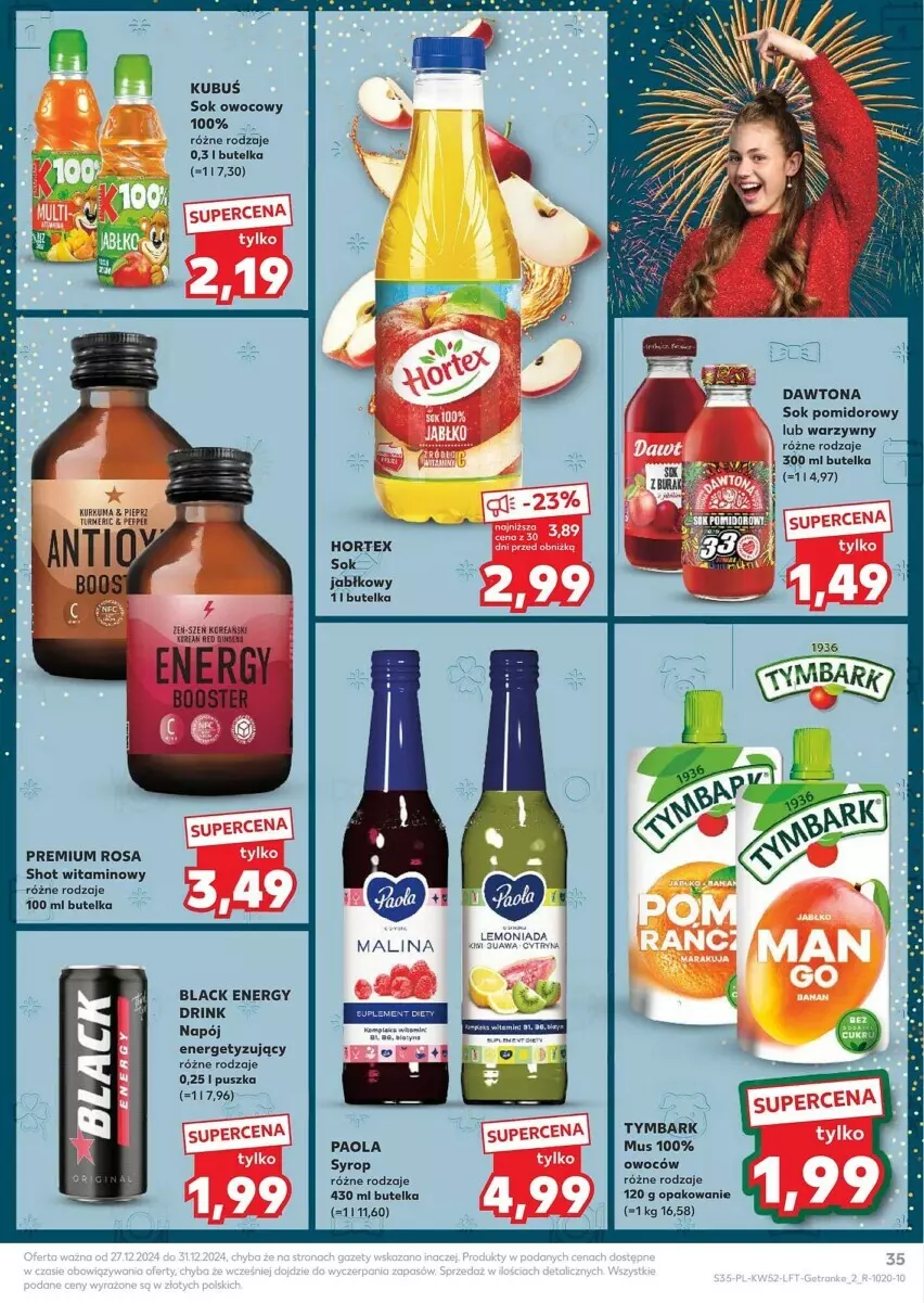 Gazetka promocyjna Kaufland - ważna 27.12 do 31.12.2024 - strona 29 - produkty: Booster, Dawtona, Hortex, Kubuś, Lack, Mus, Napój, Sok, Sok pomidorowy, Tymbark