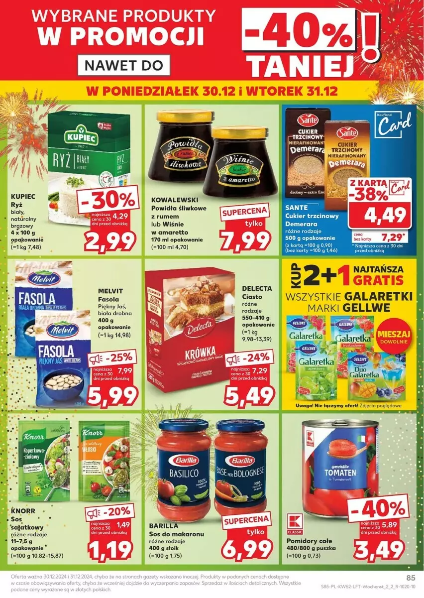 Gazetka promocyjna Kaufland - ważna 27.12 do 31.12.2024 - strona 84 - produkty: Barilla, Cukier, Cukier trzcinowy, Delecta, Fa, Fasola, Gala, Galaretka, Galaretki, Kupiec, Makaron, Melvit, Piec, Pomidory, Rum, Ryż, Ryż biały, Sałat, Sos, Sos do makaronu