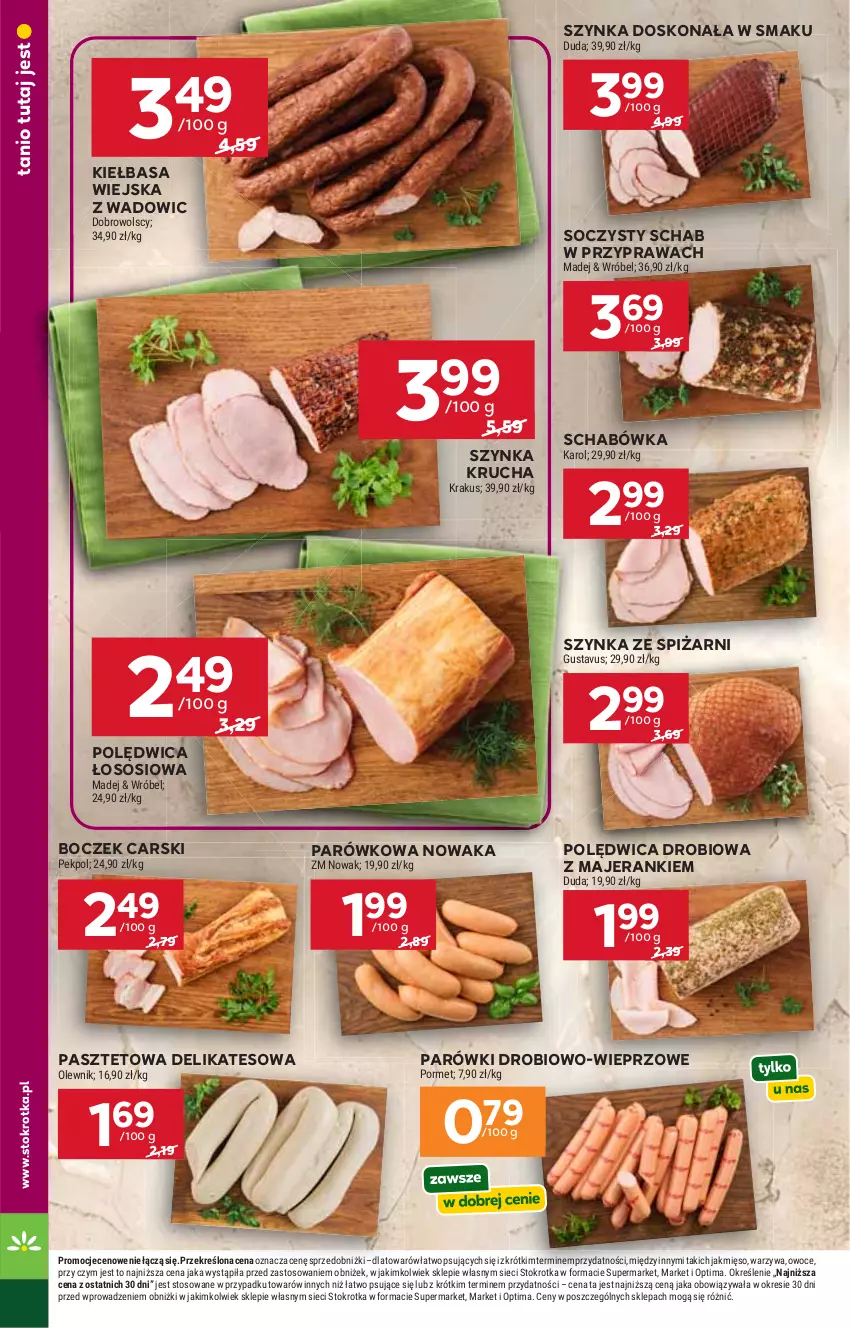 Gazetka promocyjna Stokrotka - Market - ważna 11.06 do 17.06.2026 - strona 10 - produkty: Boczek, Cars, Duda, Kiełbasa, Kiełbasa wiejska, Krakus, Mięso, NOWAK, Olewnik, Optima, Owoce, Parówki, Pasztet, Pekpol, Polędwica, Por, Sos, Szynka, Warzywa