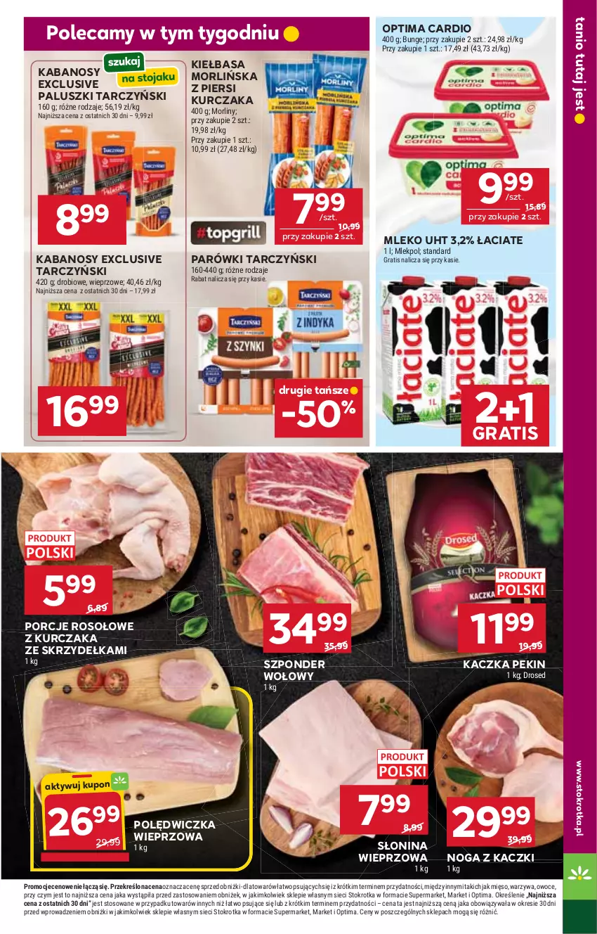 Gazetka promocyjna Stokrotka - Market - ważna 11.06 do 17.06.2026 - strona 11 - produkty: Gra, Kabanos, Kaczka, Kiełbasa, Kurczak, Mięso, Mleko, Morliny, Noga z kaczki, Optima, Optima Cardio, Owoce, Parówki, Polędwiczka wieprzowa, Por, Szponder wołowy, Tarczyński, Warzywa
