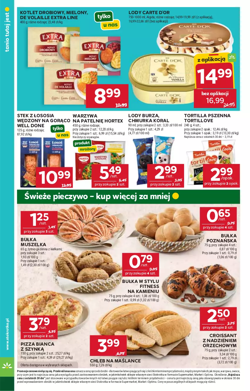 Gazetka promocyjna Stokrotka - Market - ważna 11.06 do 17.06.2026 - strona 12 - produkty: Algida, Bułka, Chleb, Croissant, Hortex, Kotlet, LG, Lody, Mięso, Mus, Optima, Owoce, Piec, Pieczywo, Pizza, Sos, Stek, Tortilla, Warzywa
