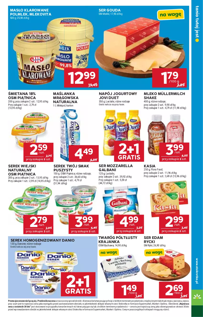 Gazetka promocyjna Stokrotka - Market - ważna 11.06 do 17.06.2026 - strona 13 - produkty: Danio, Danone, Edam, Flora, Galbani, Gouda, Gra, Jogurt, Kasia, Maślanka, Masło, Masło klarowane, Mięso, Mleko, Mlekovita, Mozzarella, Müller, Müllermilch, Napój, Napój jogurtowy, Optima, Owoce, Piątnica, POLMLEK, Ser, Serek, Serek homogenizowany, Serek wiejski, Twaróg, Twaróg półtłusty, Twój Smak, Warzywa