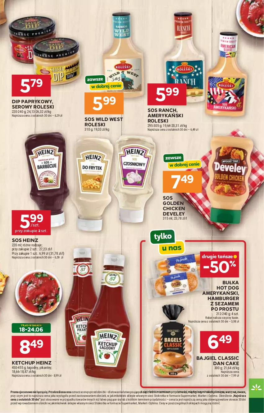 Gazetka promocyjna Stokrotka - Market - ważna 11.06 do 17.06.2026 - strona 17 - produkty: Bułka, Burger, Dan Cake, Hamburger, Heinz, Hot dog, Ketchup, Mięso, Optima, Owoce, Ser, Sezam, Sos, Warzywa
