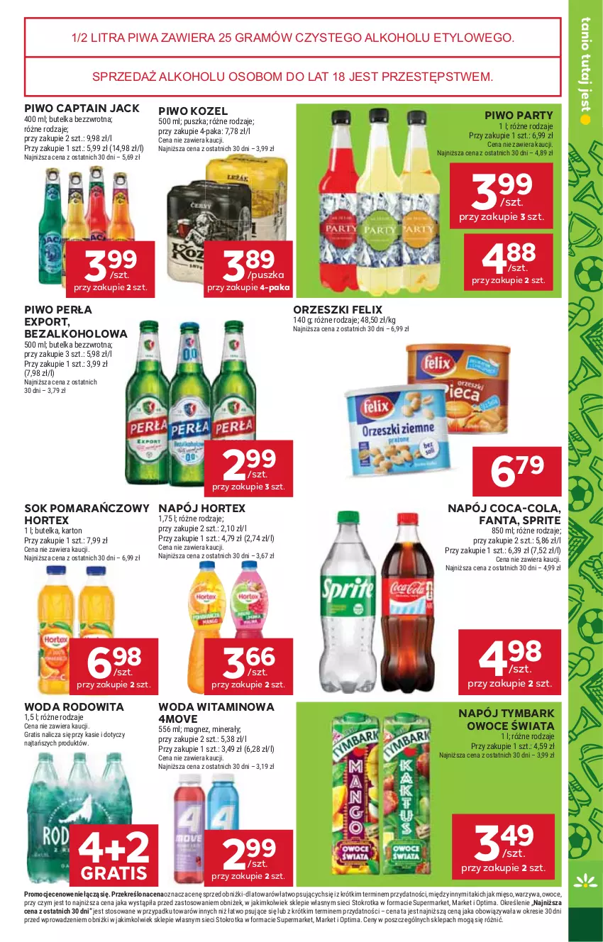 Gazetka promocyjna Stokrotka - Market - ważna 11.06 do 17.06.2026 - strona 27 - produkty: Captain Jack, Coca-Cola, Fa, Fanta, Felix, Gra, Hortex, Kozel, Magnez, Mięso, Napój, Optima, Orzeszki, Owoce, Perła, Piwa, Piwo, Por, Sok, Sok pomarańczowy, Sprite, Tymbark, Warzywa, Woda