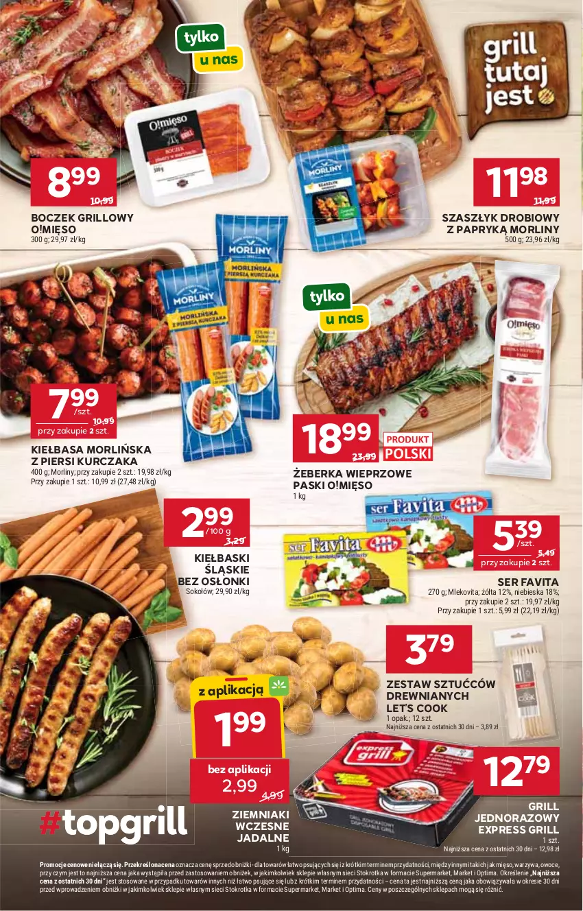 Gazetka promocyjna Stokrotka - Market - ważna 11.06 do 17.06.2026 - strona 4 - produkty: Boczek, Fa, Favita, Grill, Kiełbasa, Kiełbaski śląskie, Kurczak, Mięso, Mleko, Mlekovita, Morliny, Optima, Owoce, Ser, Sok, Sokołów, Warzywa, Zestaw sztućców, Ziemniaki
