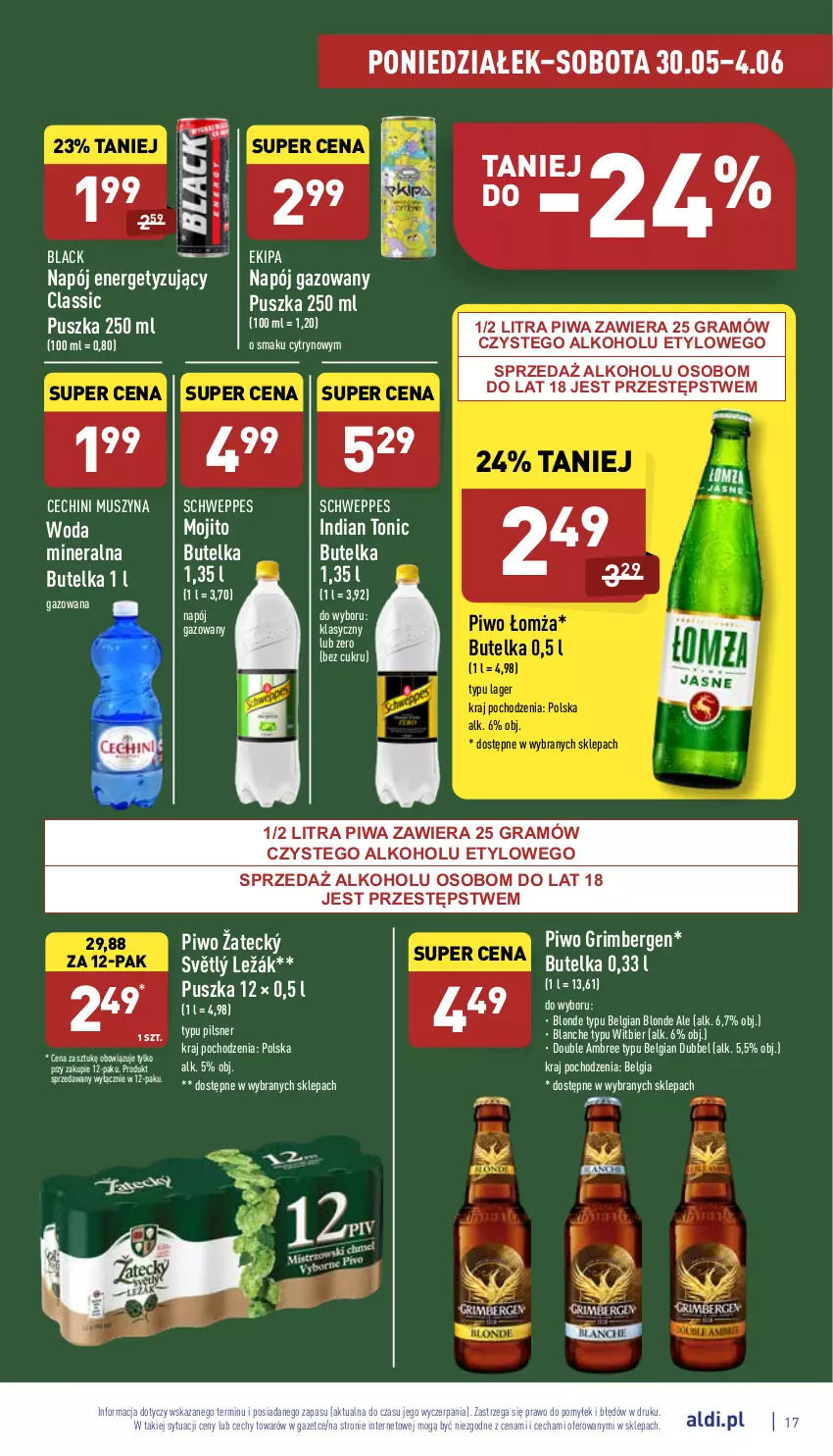 Gazetka promocyjna Aldi - Pełny katalog - ważna 30.05 do 04.06.2022 - strona 17 - produkty: Gra, Lack, LG, Mus, Napój, Napój gazowany, Piwa, Piwo, Schweppes, Szyna, Woda, Woda mineralna