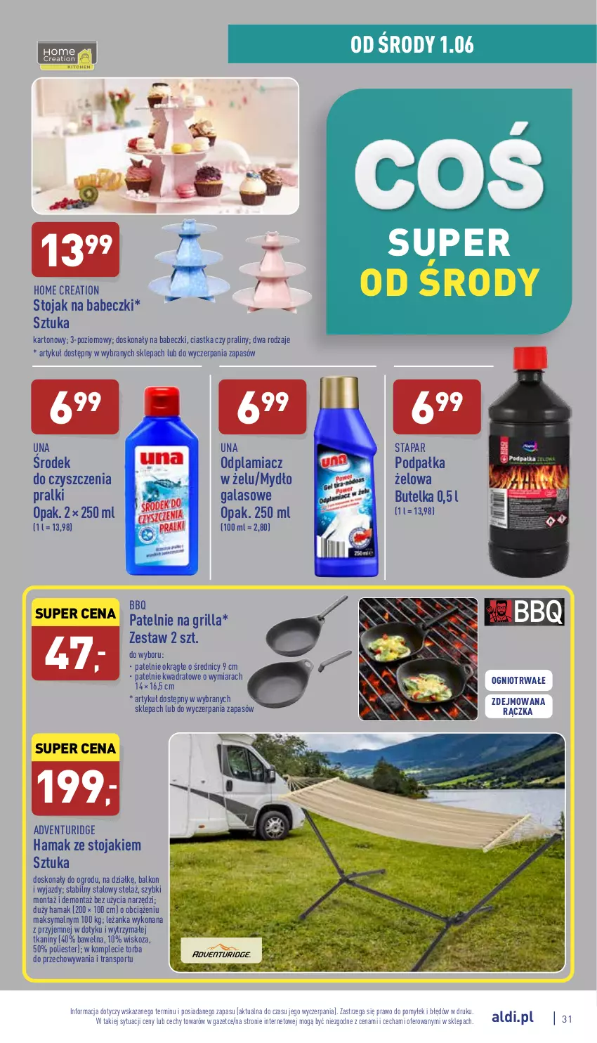 Gazetka promocyjna Aldi - Pełny katalog - ważna 30.05 do 04.06.2022 - strona 31 - produkty: Babeczki, Ciastka, Gala, Grill, Hama, Leżanka, Mydło, Odplamiacz, Por, Praliny, Pralki, Sport, Stojak, Torba, Tran, Wełna