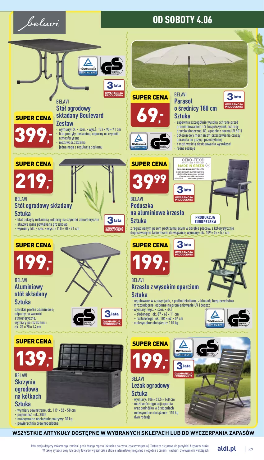 Gazetka promocyjna Aldi - Pełny katalog - ważna 30.05 do 04.06.2022 - strona 37 - produkty: Krzesło, Parasol, Piec, Poduszka, Por, Rama, Sok, Stół, Top