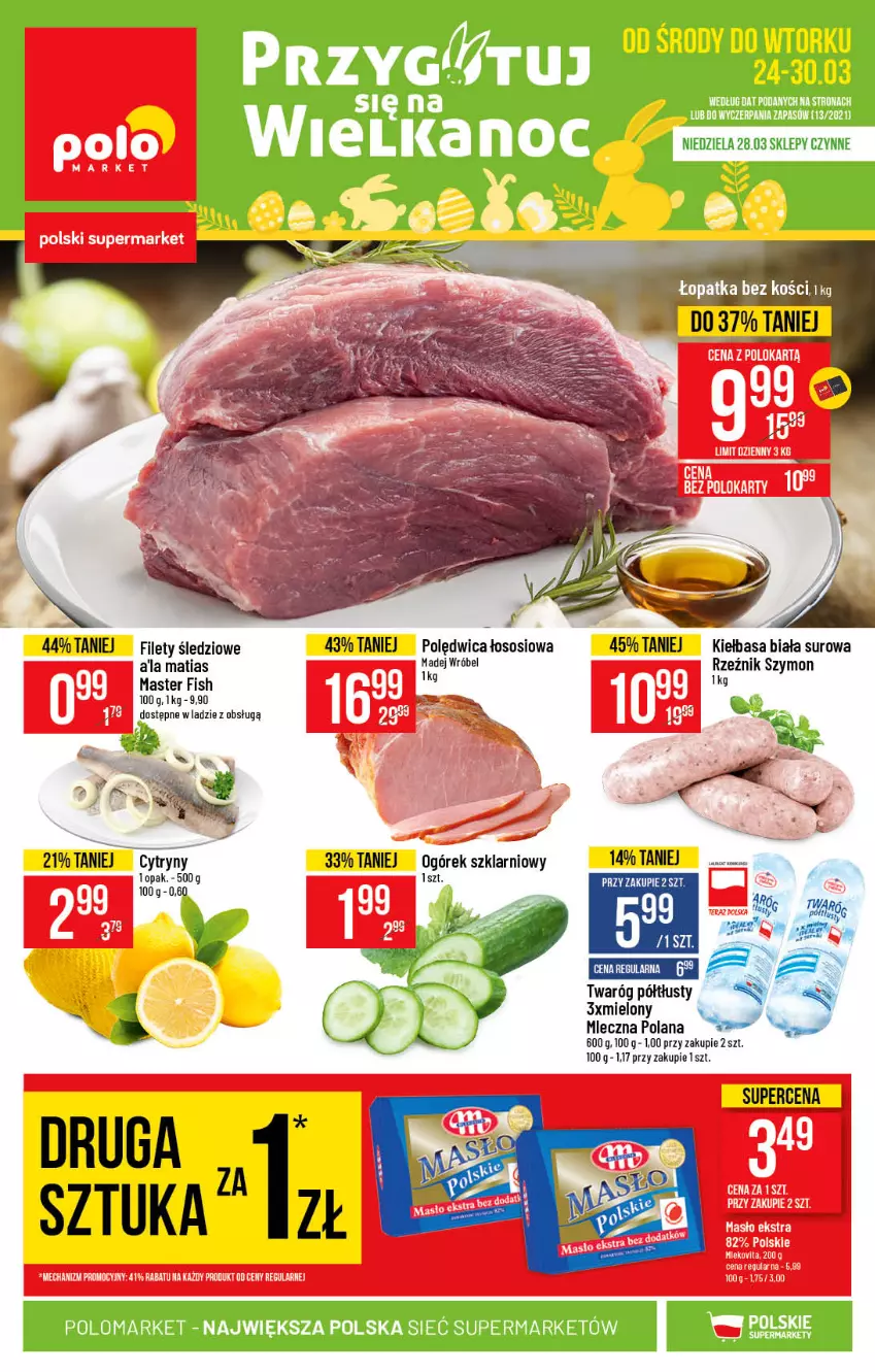 Gazetka promocyjna PoloMarket - Gazetka promocyjna  r - ważna 24.03 do 30.03.2021 - strona 1 - produkty: Cytryny, Kiełbasa, Kiełbasa biała, LANA, Ogórek, Polędwica, Sos, STP, Twaróg, Twaróg półtłusty