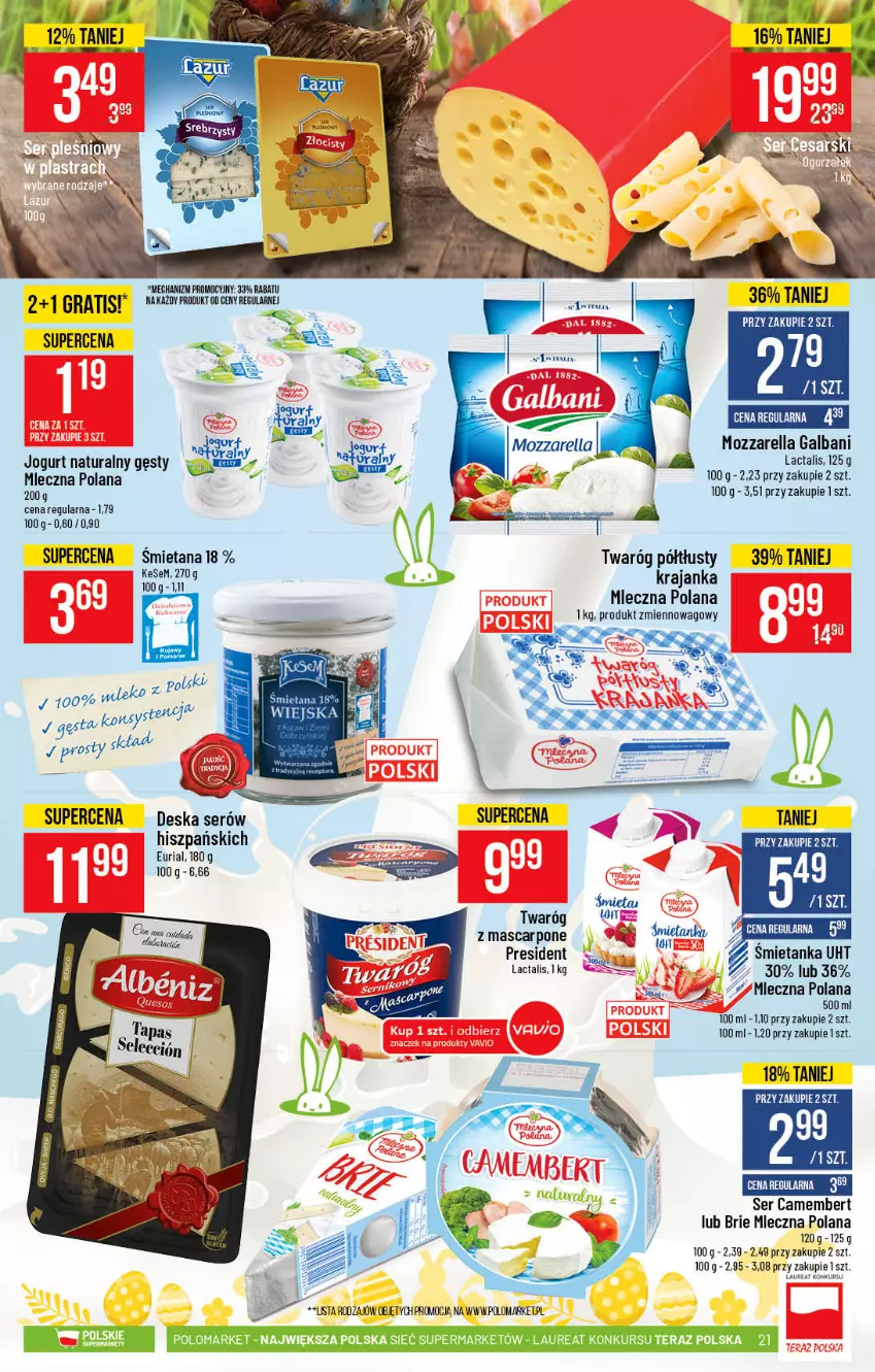 Gazetka promocyjna PoloMarket - Gazetka promocyjna  r - ważna 24.03 do 30.03.2021 - strona 21 - produkty: Brie, Camembert, Deska serów, Galbani, Gra, Jogurt, Jogurt naturalny, LANA, Laur, Mascarpone, Mozzarella, Ser, Tera, Twaróg, Twaróg półtłusty