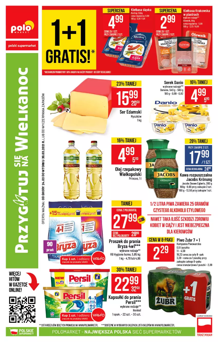 Gazetka promocyjna PoloMarket - Gazetka promocyjna  r - ważna 24.03 do 30.03.2021 - strona 62 - produkty: Bryza, Danio, Danone, Edam, Gra, Jacobs, Kapsułki do prania, Kawa, Kawa rozpuszczalna, Mysz, Olej, Olej rzepakowy, Persil, Piwo, Proszek do prania, Ser, Serek