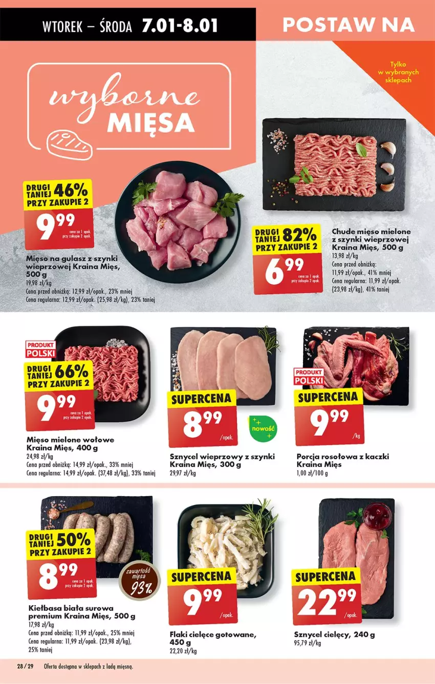 Gazetka promocyjna Biedronka - Od Wtorku - ważna 07.01 do 11.01.2025 - strona 34 - produkty: Flaki, Kiełbasa, Kiełbasa biała, Mięso, Mięso mielone, Mięso na gulasz, Por