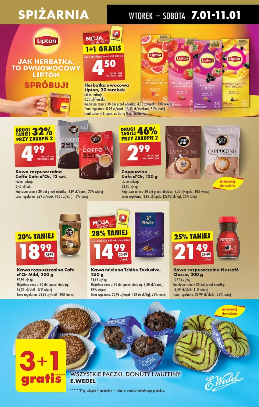 Gazetka promocyjna Biedronka - Od Wtorku - ważna 07.01 do 11.01.2025 - strona 51 - produkty: Cappuccino, Donut, Fa, Gin, Kawa, Kawa mielona, Kawa rozpuszczalna, Leon, Lipton, Mango, Muffiny, Nuty, Por, Tchibo, Torebka