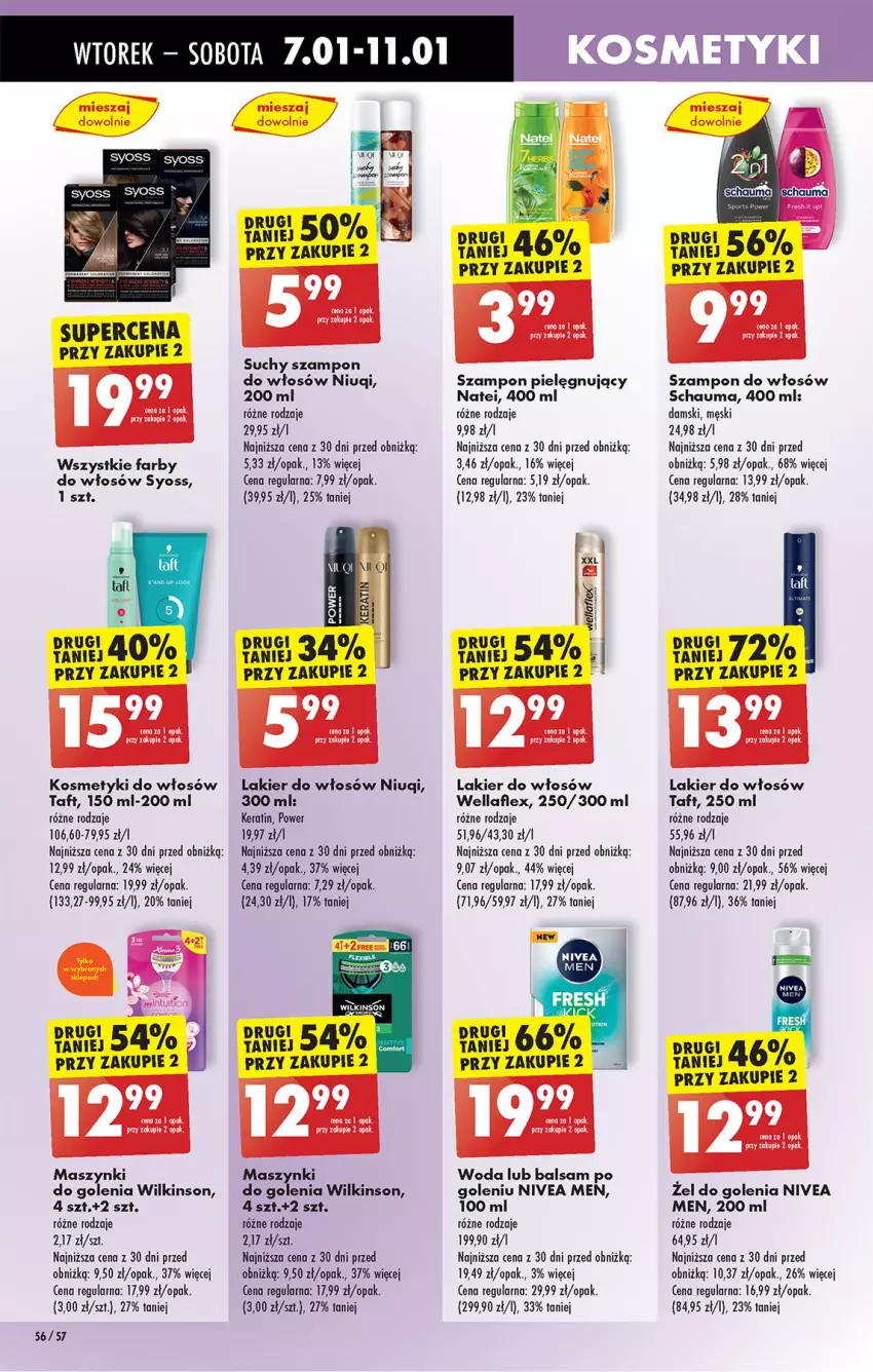 Gazetka promocyjna Biedronka - Od Wtorku - ważna 07.01 do 11.01.2025 - strona 64 - produkty: Balsam po goleniu, Fa, Lakier, Lakier do włosów, Nivea, Nivea Men, Schauma, Suchy szampon, Syoss, Szampon, Taft, Wella, Woda