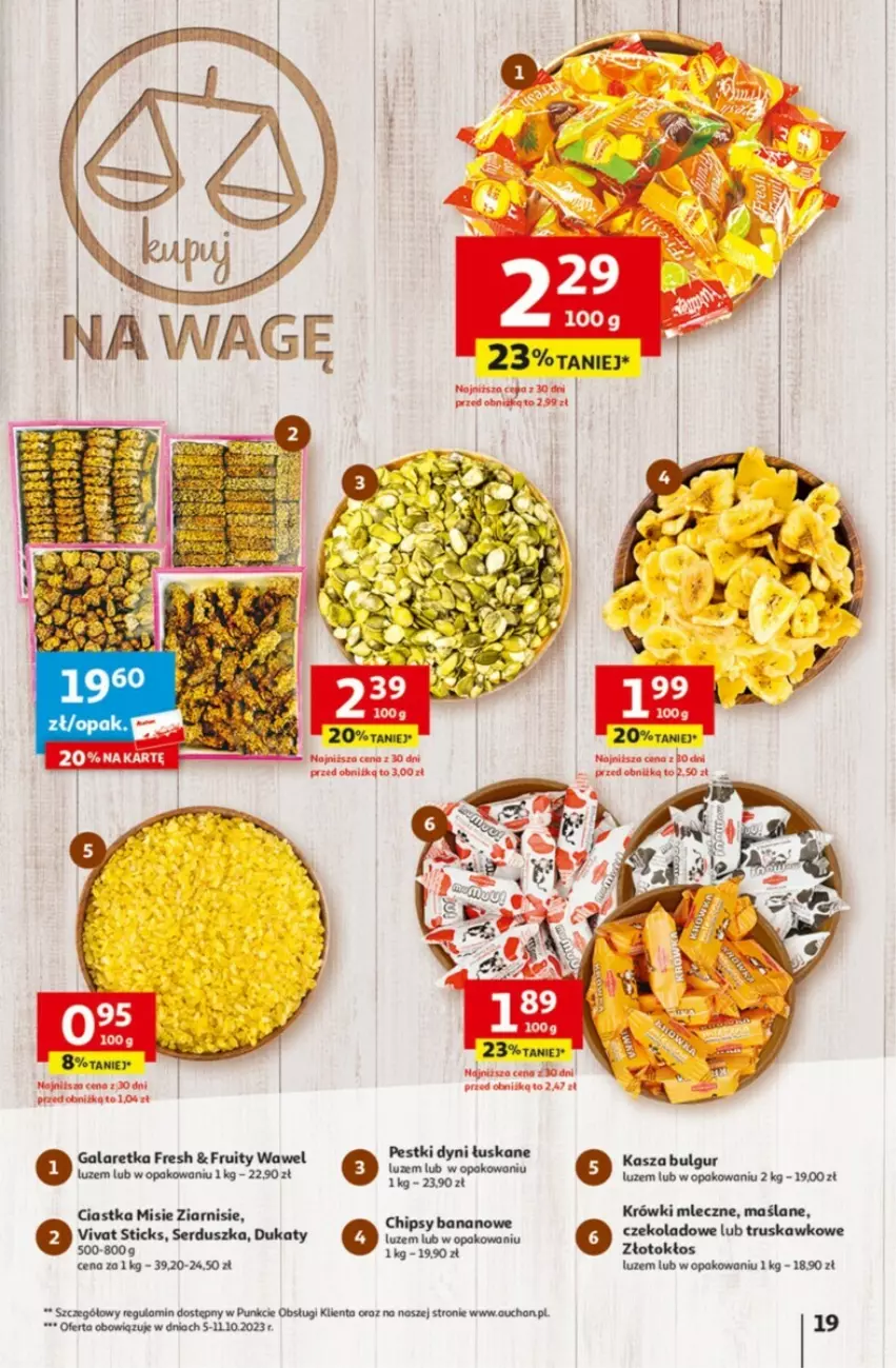 Gazetka promocyjna Auchan - ważna 05.10 do 11.10.2023 - strona 11 - produkty: Bulgur, Ciastka, Gala, Galaretka, Kasza, Krówki mleczne, LG, Pestki dyni, Ser, Wawel
