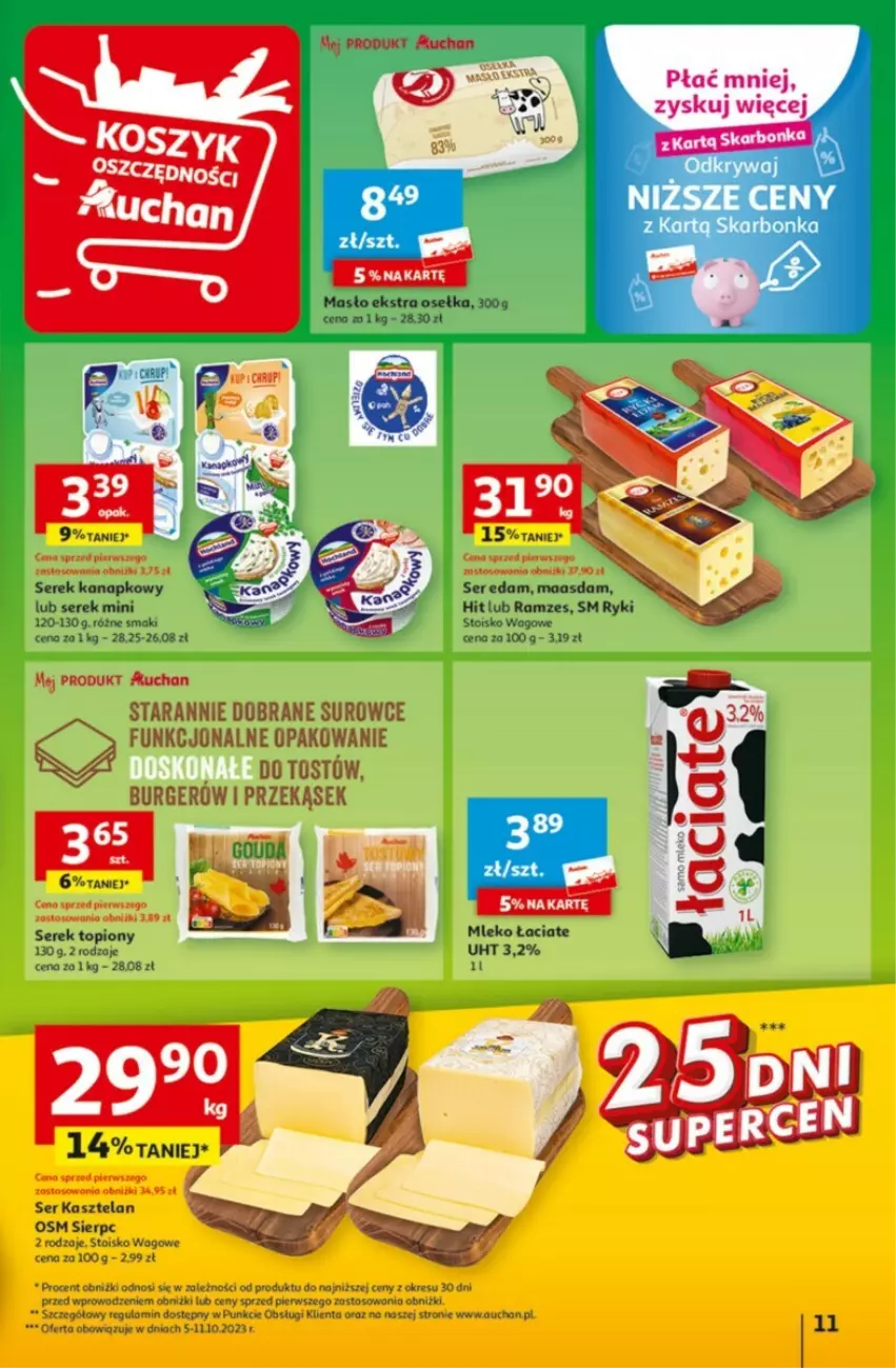 Gazetka promocyjna Auchan - ważna 05.10 do 11.10.2023 - strona 3 - produkty: Burger, Edam, Kasztelan, Maasdam, Masło, Mleko, Ser, Ser Kasztelan, Serek, Serek kanapkowy, Top