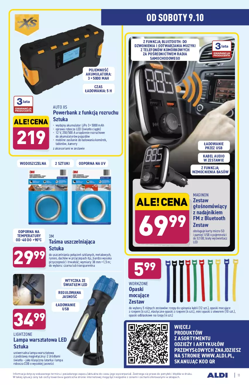 Gazetka promocyjna Aldi - OKAZJE DLA CIEBIE I DOMU - ważna 06.10 do 09.10.2021 - strona 11 - produkty: Akumulator, Gin, Kamery, Lampa, Latarka, Mobil, Pojazd, Por, Powerbank, Silan, Sok, Tablet, Tarka, Taśma uszczelniająca, Telefon, Tran