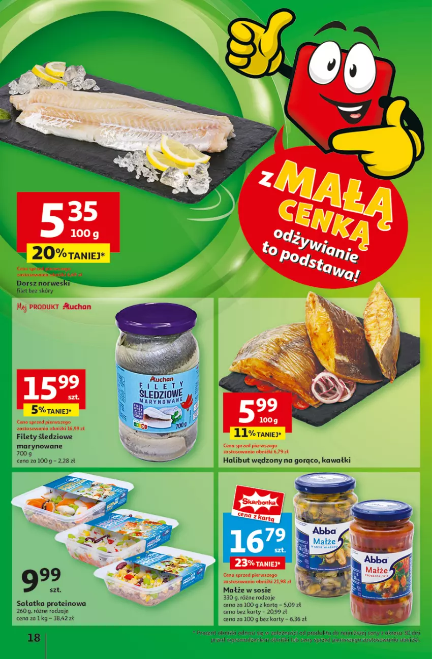 Gazetka promocyjna Auchan - z MAŁĄ CENKĄ dźwigniesz więcej! Hipermarket - ważna 06.02 do 12.02.2025 - strona 20 - produkty: Dorsz, Halibut, Kawa, Małże, Sałat, Sałatka, Sos