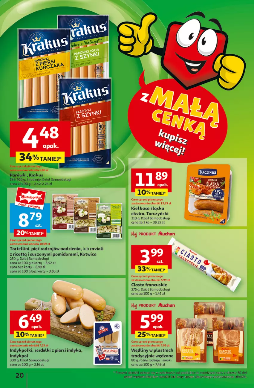 Gazetka promocyjna Auchan - z MAŁĄ CENKĄ dźwigniesz więcej! Hipermarket - ważna 06.02 do 12.02.2025 - strona 22 - produkty: Ciasto francuskie, Fa, Kiełbasa, Kiełbasa śląska, Krakus, Parówki, Ser, Serdelki, Tarczyński