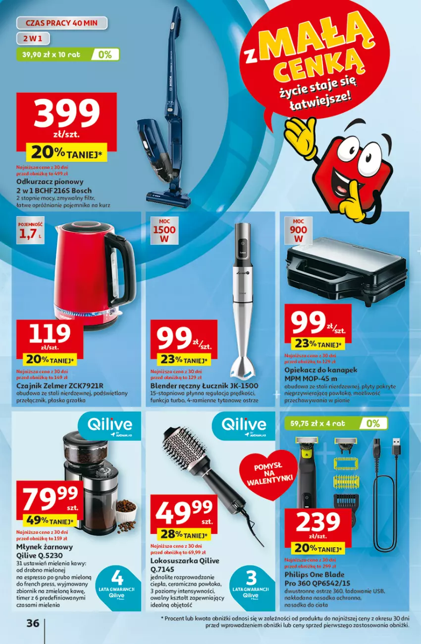 Gazetka promocyjna Auchan - z MAŁĄ CENKĄ dźwigniesz więcej! Hipermarket - ważna 06.02 do 12.02.2025 - strona 44 - produkty: Blender, Bosch, Czajnik, Grzałka, Młynek, Mop, Odkurzacz, Opiekacz do kanapek, Philips, Pojemnik, Suszarka, Top, Tytan, Zelmer