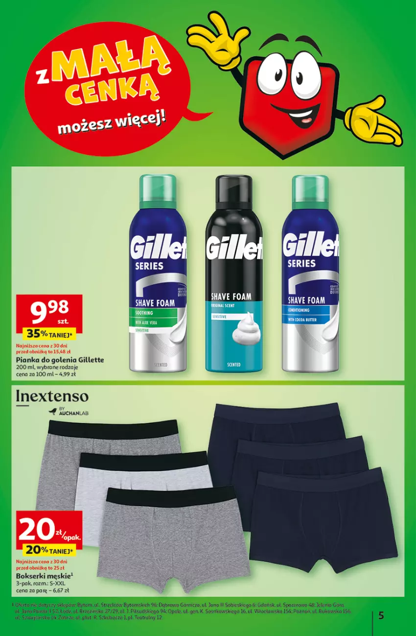 Gazetka promocyjna Auchan - z MAŁĄ CENKĄ dźwigniesz więcej! Hipermarket - ważna 06.02 do 12.02.2025 - strona 5 - produkty: Acer, Bokserki, Fa, Gillette, Pianka do golenia, Ser, Szal