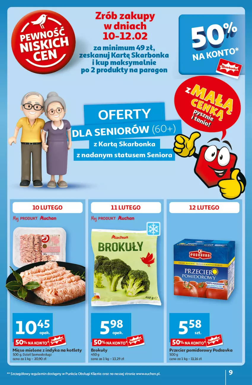 Gazetka promocyjna Auchan - z MAŁĄ CENKĄ dźwigniesz więcej! Hipermarket - ważna 06.02 do 12.02.2025 - strona 9 - produkty: Brokuły, Kotlet, Mięso, Mięso mielone, Podravka