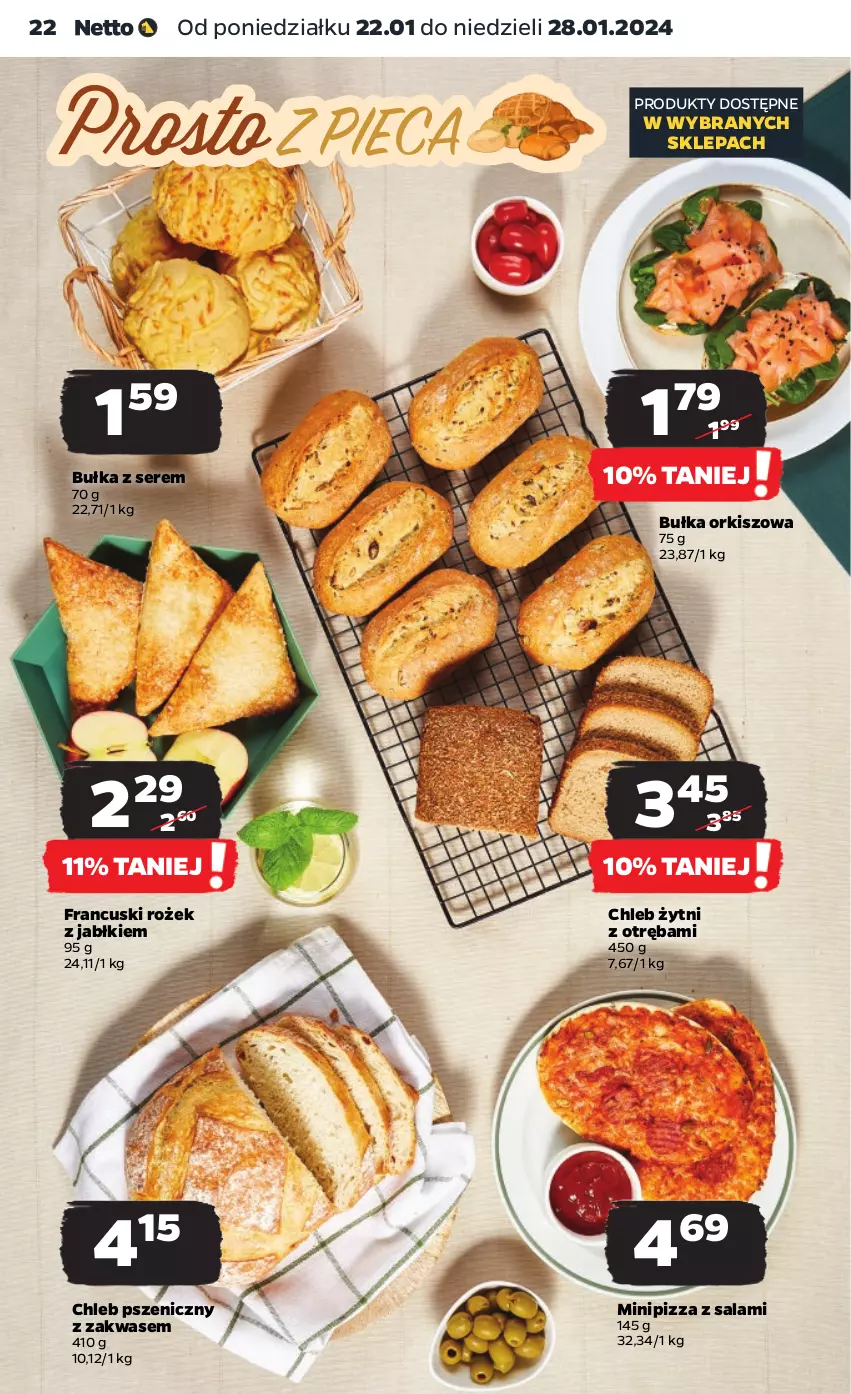 Gazetka promocyjna Netto - Artykuły spożywcze - ważna 22.01 do 28.01.2024 - strona 22 - produkty: Bułka, Chleb, Pizza, Salami, Ser