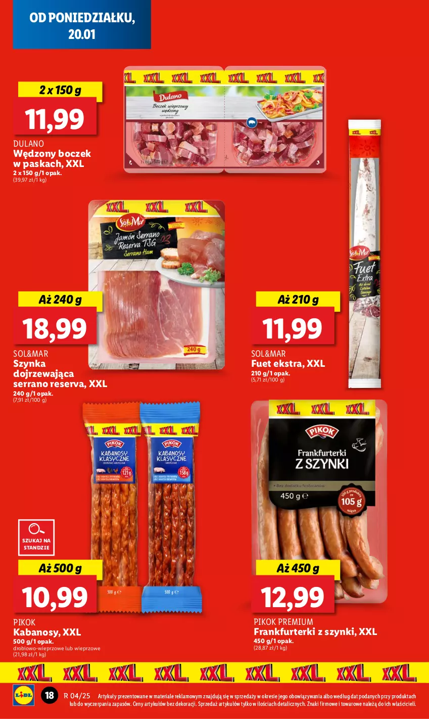 Gazetka promocyjna Lidl - GAZETKA - ważna 20.01 do 22.01.2025 - strona 22 - produkty: Boczek, Dulano, Frankfurterki, Kabanos, PIKOK, Ser, Szynka