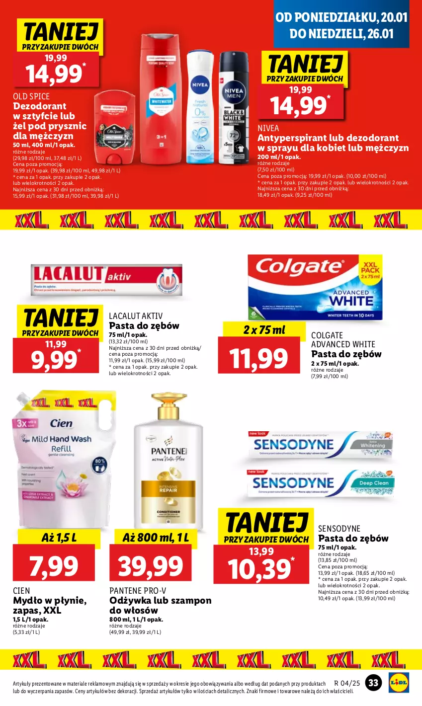 Gazetka promocyjna Lidl - GAZETKA - ważna 20.01 do 22.01.2025 - strona 37 - produkty: Antyperspirant, Colgate, Dezodorant, Lacalut, LG, Mydło, Mydło w płynie, Nivea, Odżywka, Old Spice, Pantene, Pasta do zębów, Sensodyne, Szampon