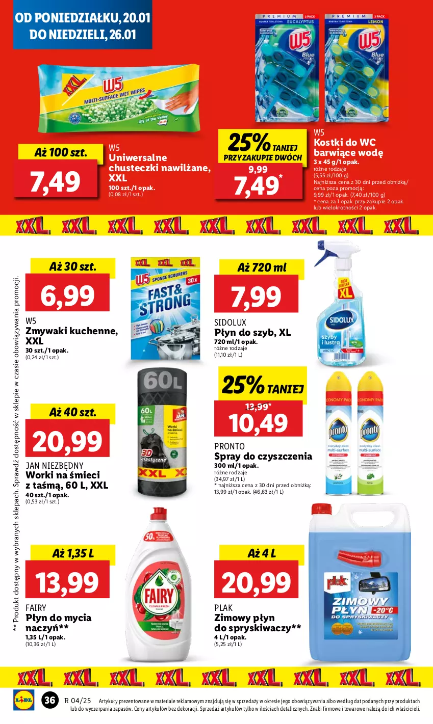 Gazetka promocyjna Lidl - GAZETKA - ważna 20.01 do 22.01.2025 - strona 40 - produkty: Chusteczki, Do mycia naczyń, Fa, Fairy, Jan Niezbędny, Płyn do mycia, Płyn do mycia naczyń, Płyn do spryskiwaczy, Płyn do szyb, Pronto, Sidolux, Spray do czyszczenia, Worki na śmiec, Worki na śmieci, Zmywaki kuchenne