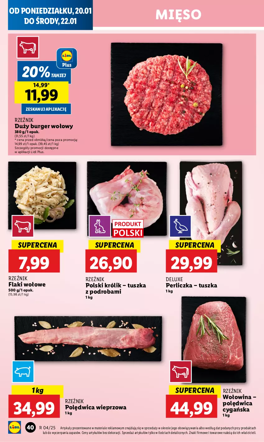 Gazetka promocyjna Lidl - GAZETKA - ważna 20.01 do 22.01.2025 - strona 46 - produkty: Burger, Flaki, Flaki wołowe, Królik, Mięso, Perliczka, Polędwica, Tusz, Wołowina