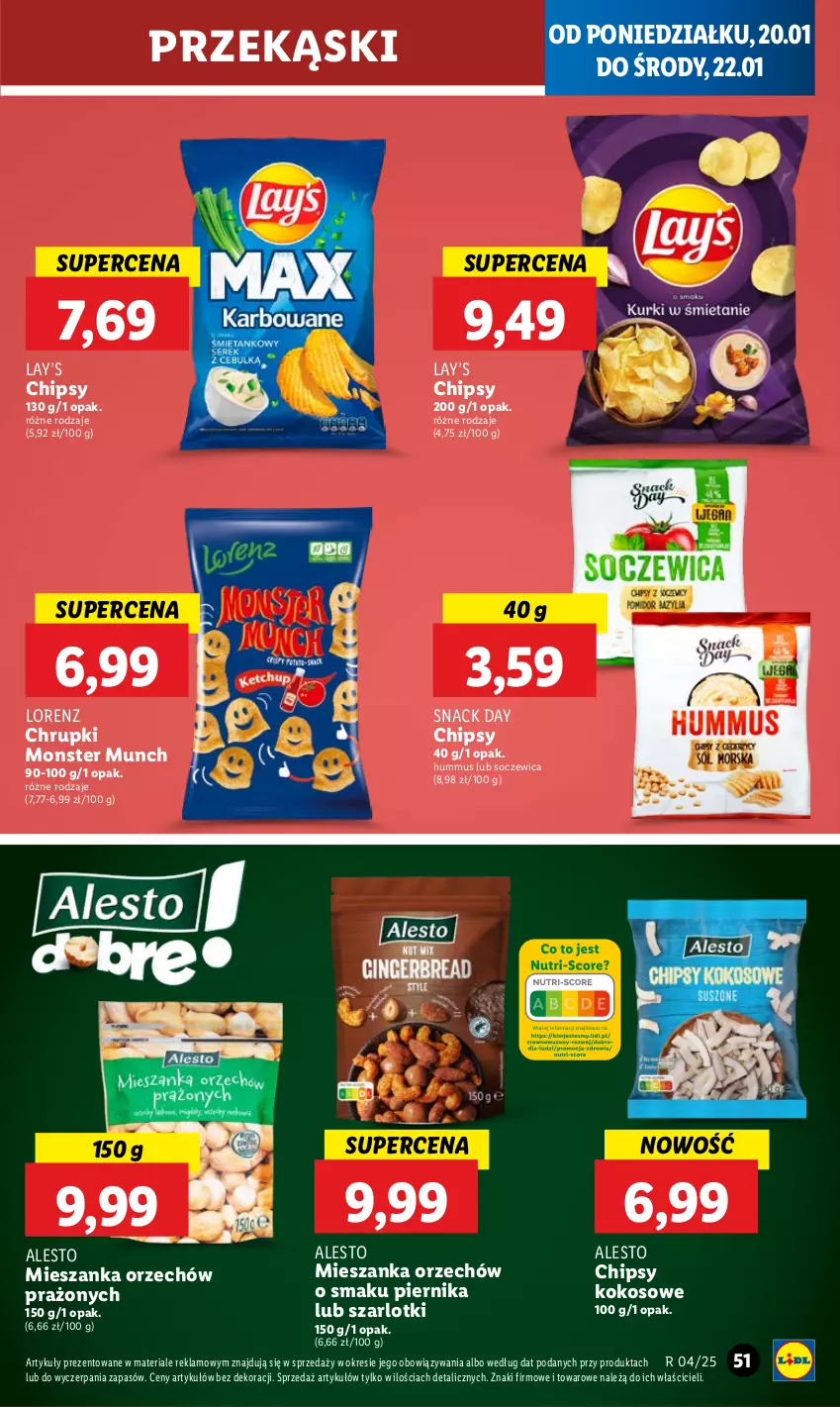 Gazetka promocyjna Lidl - GAZETKA - ważna 20.01 do 22.01.2025 - strona 53 - produkty: Chipsy, Chrupki, Hummus, Kokos, Lay’s, Lorenz, Monster Munch, Mus, Piernik