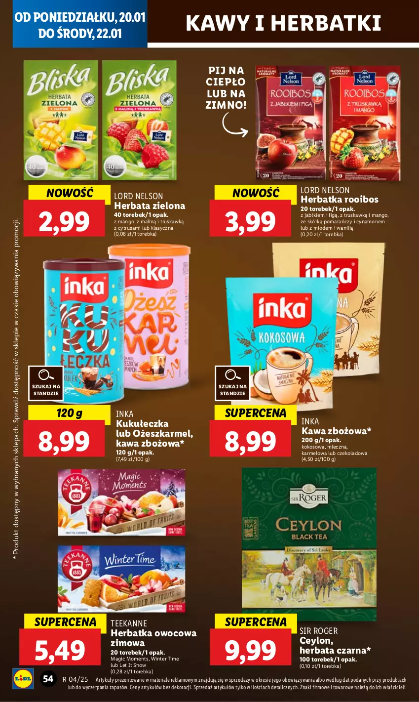 Gazetka promocyjna Lidl - GAZETKA - ważna 20.01 do 22.01.2025 - strona 56 - produkty: Herbata, Herbata czarna, Inka, Kawa, Kawa zbożowa, Kokos, Mango, Moments, Teekanne, Torebka