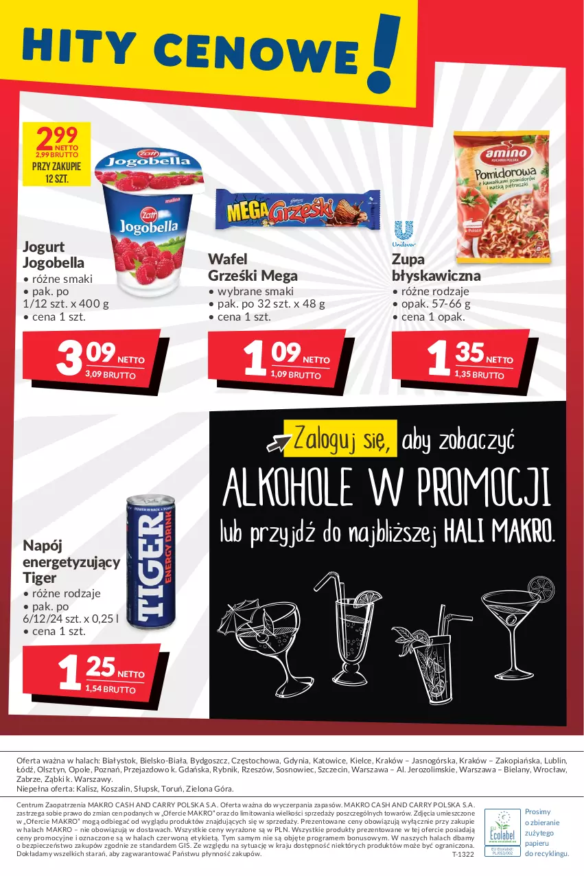 Gazetka promocyjna Makro - [Oferta promocyjna] Artykuły spożywcze i przemysłowe - ważna 14.06 do 27.06.2022 - strona 16 - produkty: Bell, Bella, Gra, Grześki, Jogobella, Jogurt, Kosz, Napój, Papier, Piec, Rum, Sos, Szal, Tiger, Zupa