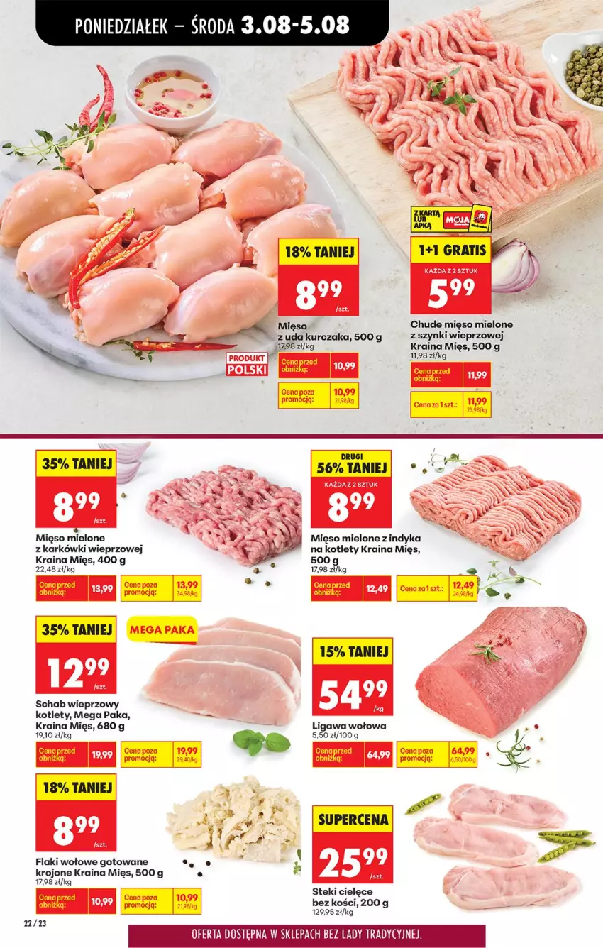 Gazetka promocyjna Biedronka - Od Poniedziałku - ważna 03.08 do 08.08.2026 - strona 28 - produkty: Flaki, Flaki wołowe, Kotlet, Kurczak, Mięso, Mięso mielone, Por, Schab wieprzowy, Stek