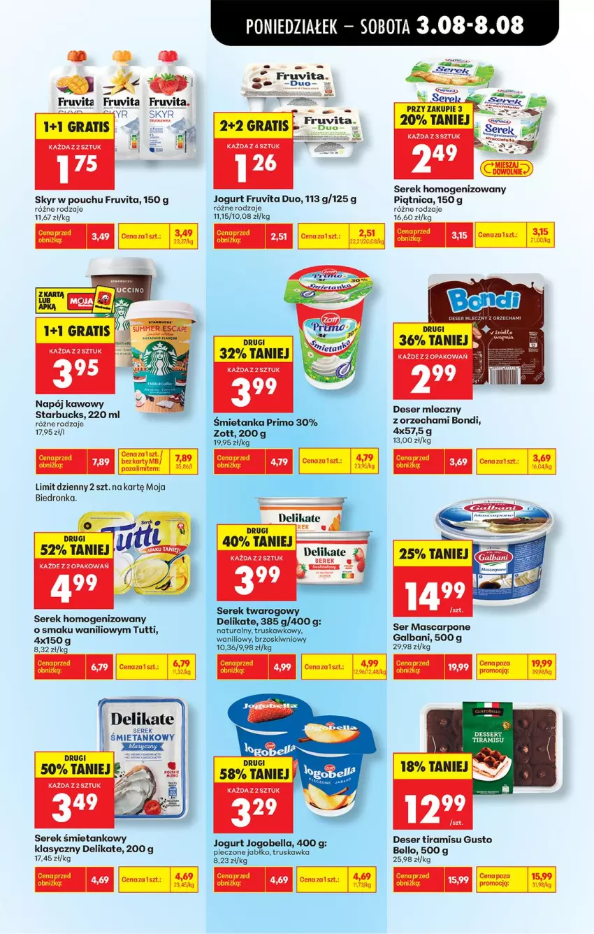 Gazetka promocyjna Biedronka - Od Poniedziałku - ważna 03.08 do 08.08.2026 - strona 41 - produkty: Bell, Deser, Deser mleczny, Fa, Galbani, Gra, Jogurt, Mascarpone, Napój, Piątnica, Piec, Ser, Serek, Serek homogenizowany, Zegar, Zott