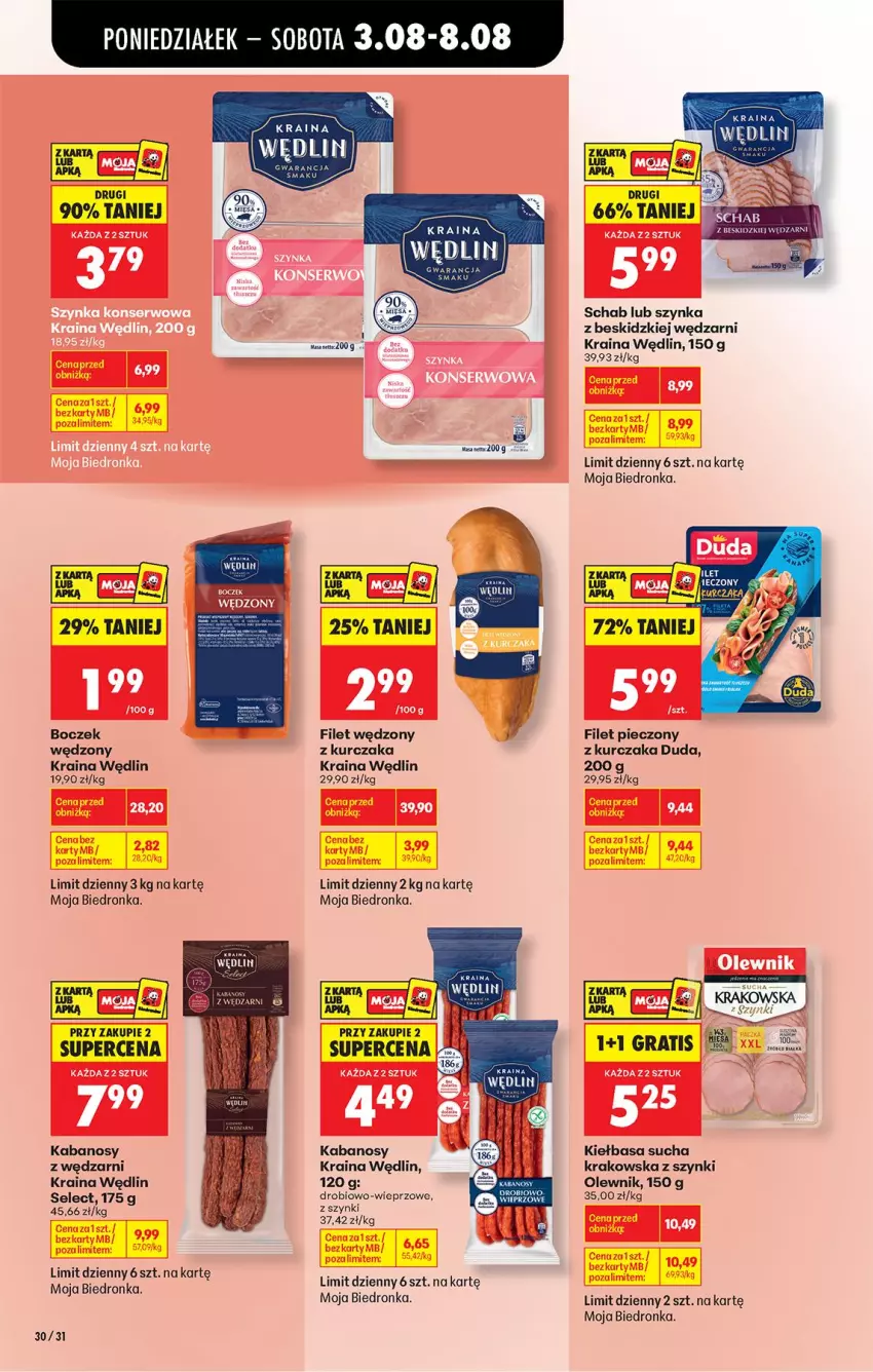 Gazetka promocyjna Biedronka - Od Poniedziałku - ważna 03.08 do 08.08.2026 - strona 42 - produkty: Beskidzki, Boczek, Duda, Gra, Kabanos, Kiełbasa, Kurczak, Miecz, Olewnik, Piec, Ser, Szynka
