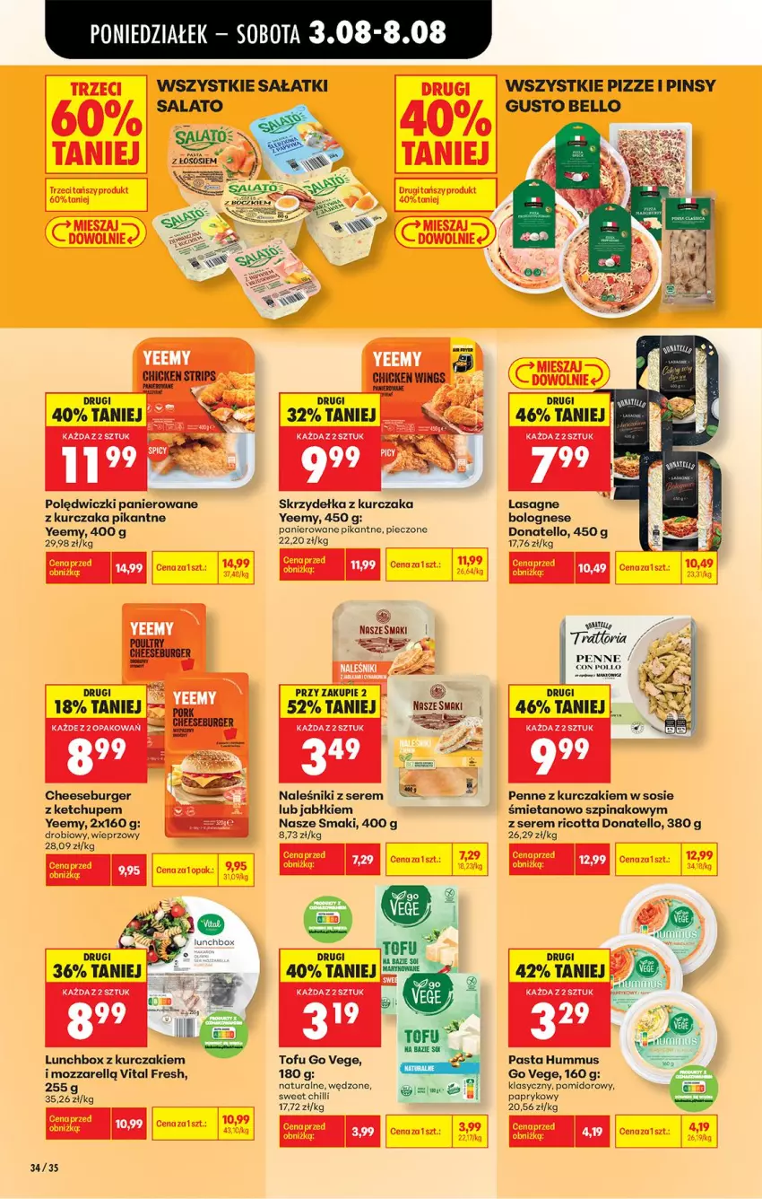 Gazetka promocyjna Biedronka - Od Poniedziałku - ważna 03.08 do 08.08.2026 - strona 46 - produkty: Bell, Burger, Fa, Hummus, Ketchup, Kurczak, Lasagne, Lasagne bolognese, Mus, Naleśniki, Penne, Piec, Polędwiczki panierowane, Ricotta, Sałat, Ser, Skrzydełka z kurczaka, Sos, Szpinak, Tofu