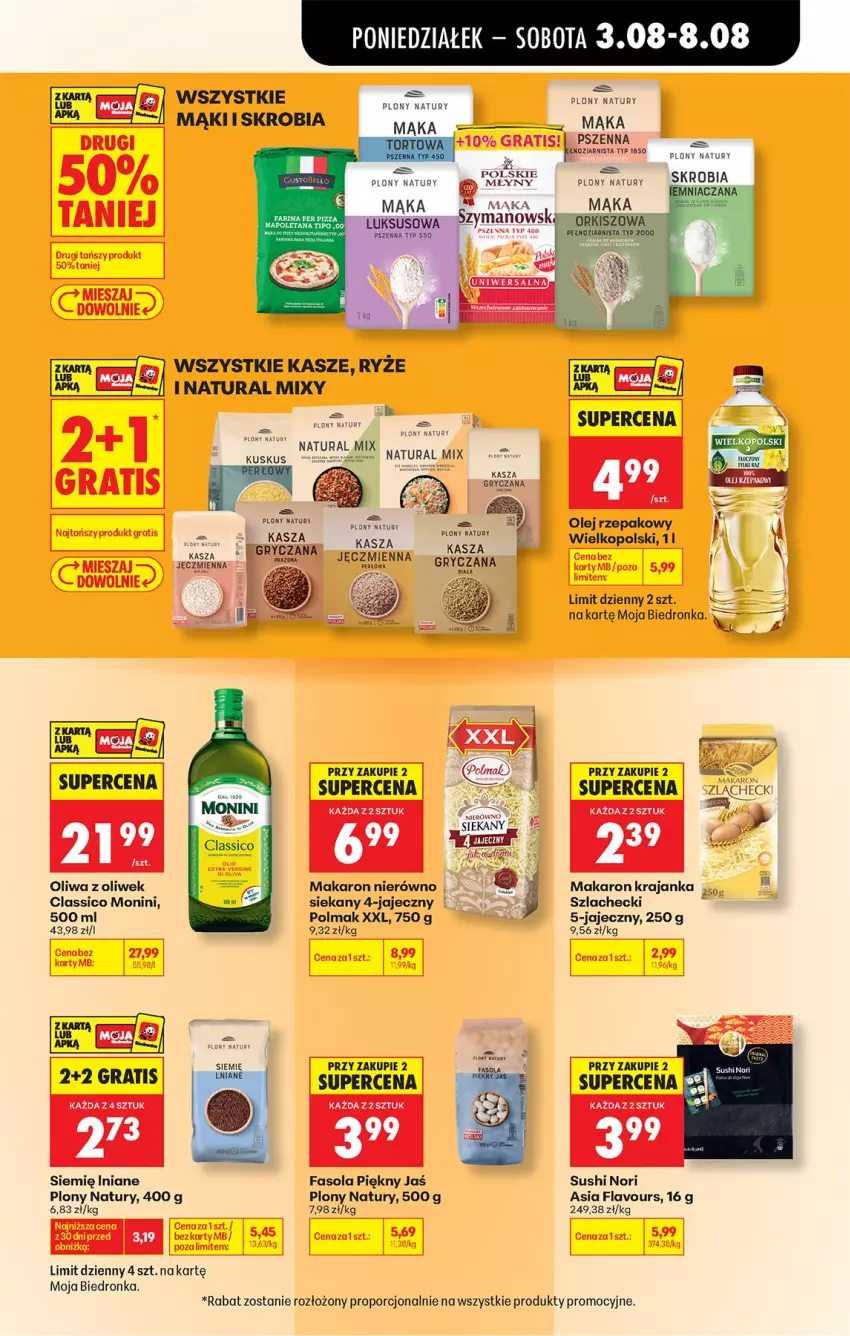 Gazetka promocyjna Biedronka - Od Poniedziałku - ważna 03.08 do 08.08.2026 - strona 47 - produkty: Fa, Fasola, Gra, Gry, Kasza, Kasza gryczana, Kasza jęczmienna, Kuskus, Mąka, Makaron, Monini, Olej, Olej rzepakowy, Oliwa, Oliwa z oliwek, Olma, Pizza, Por, Sushi