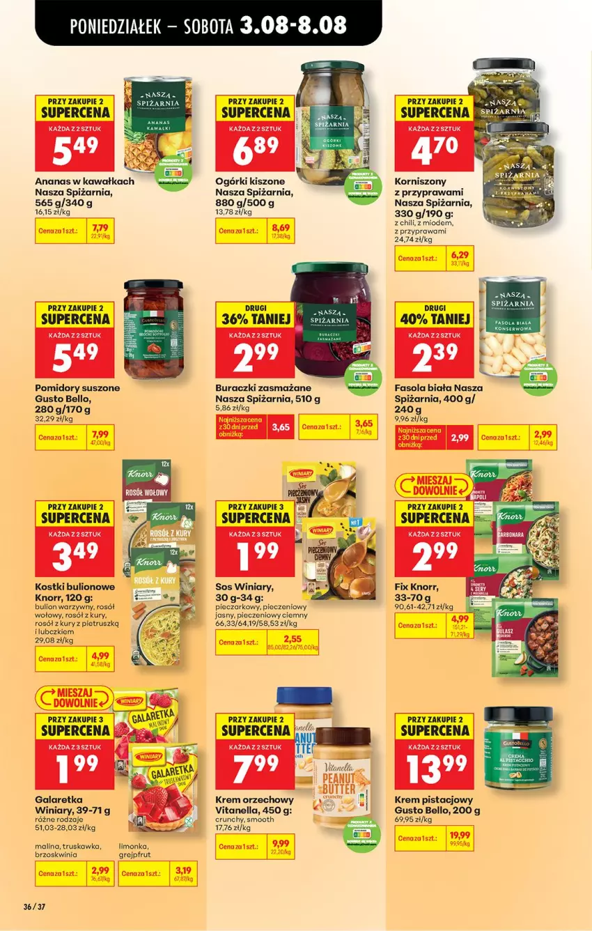 Gazetka promocyjna Biedronka - Od Poniedziałku - ważna 03.08 do 08.08.2026 - strona 48 - produkty: Ananas, Bell, BIC, Bulion, Buraczki, Fa, Fasola, Gala, Galaretka, Grejpfrut, Kawa, Knorr, Korniszony, Krem orzechowy, Krem pistacjowy, Lion, Piec, Pomidory, Rosół, Sos, Winiary