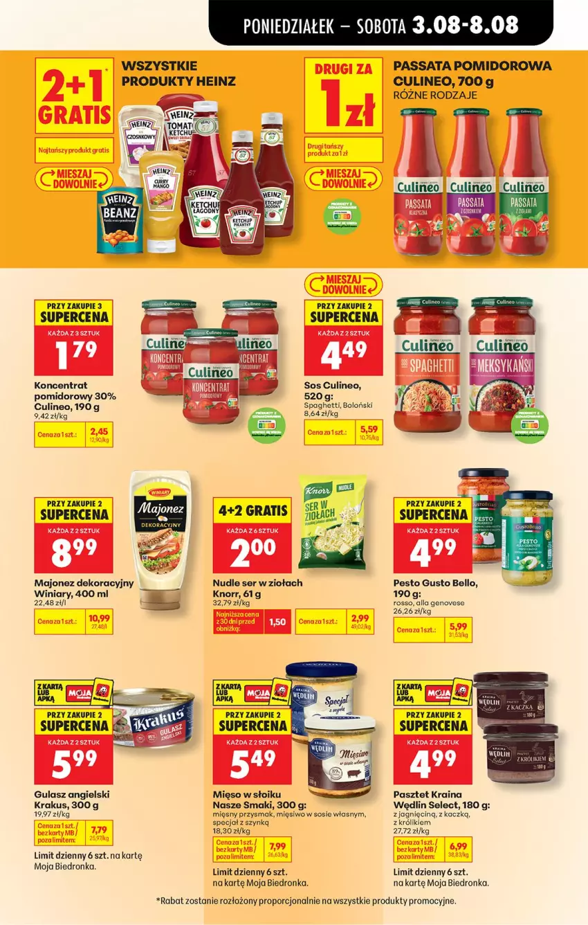Gazetka promocyjna Biedronka - Od Poniedziałku - ważna 03.08 do 08.08.2026 - strona 49 - produkty: Bell, Gra, Heinz, Knorr, Koncentrat pomidorowy, Krakus, Królik, Majonez, Mięso, Mięso w słoiku, Pasztet, Pesto, Por, Ser, Sos, Spaghetti, Winiary
